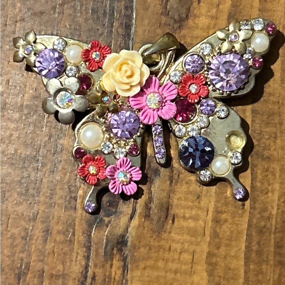 Floral Butterfly Pendant with Crystals